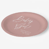ほこりっぽいピンク/バラベビーガールベビーシャワー ペーパープレート (アングル)