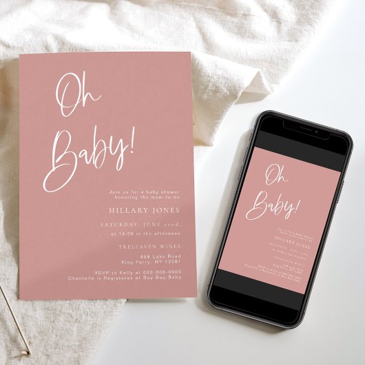 ほこりっぽいピンク/バラボヘミアンベビーシャワー招待状 招待状