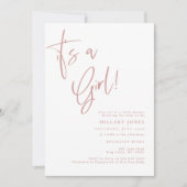 ほこりっぽいピンク/バラ女の子のハートベビーシャワー 招待状 (正面)