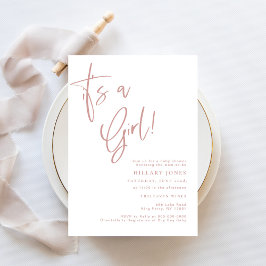 ほこりっぽいピンク/バラ女の子のハートベビーシャワー 招待状