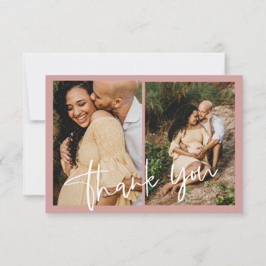 ほこりっぽいピンク/バラ赤ちゃんシャワー写真 サンキューカード (正面)