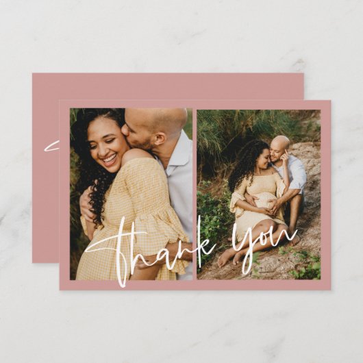 ほこりっぽいピンク/バラ赤ちゃんシャワー写真 サンキューカード (正面/裏面)