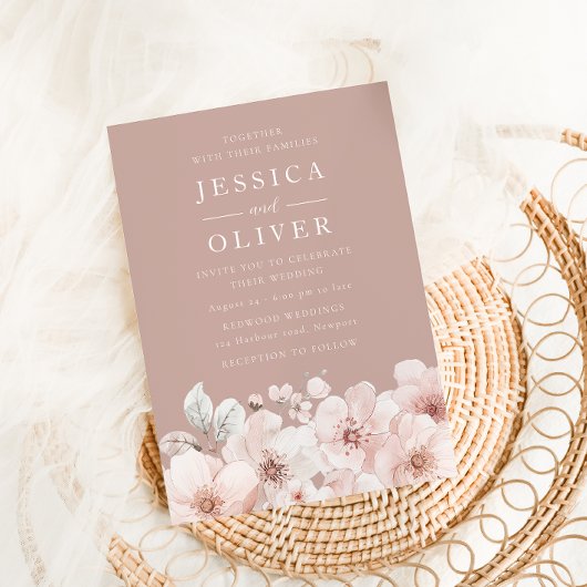 ほこりっぽいピンク、赤面花純粋なエレガンス結婚ズ 招待状