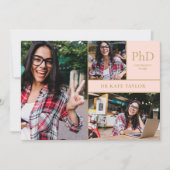 ほこりっぽいピンクPhD学位3写真卒業パーティー 招待状 (正面)