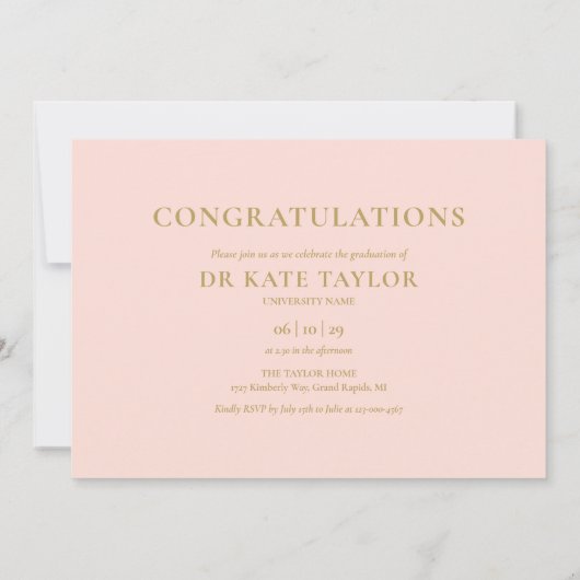 ほこりっぽいピンクPhD学位3写真卒業パーティー 招待状 (裏面)