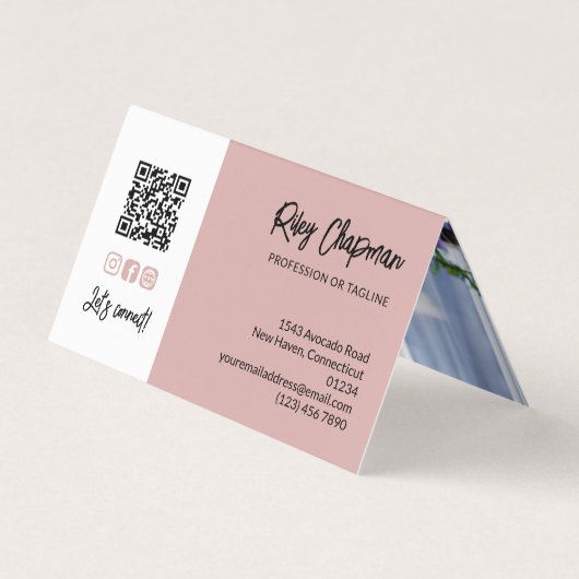 ほこりっぽいピンクQRコードフォトソーシャルメディアのアイコン 名刺 (裏面)