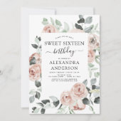 ほこりっぽいピンクSweet sixteen誕生日パーティー 招待状 (正面)