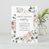 ほこりっぽいピンクSweet sixteen誕生日パーティー 招待状 (スタンド正面)