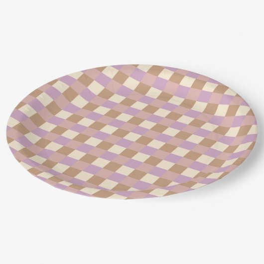 ほこりっぽいピーチ及びラベンダープレイド ペーパープレート (アングル)