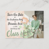 ほこりっぽいピーチ、グリーンヴィンテージ卒業救期日 アドバイスカード (正面)