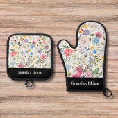 ほこりっぽいフローラの緑の台本のパーソナライズされた贈り物 鍋つかみ&鍋敷きセット