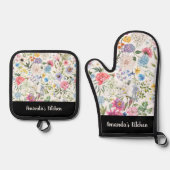 ほこりっぽいフローラの緑の台本のパーソナライズされた贈り物 鍋つかみ&鍋敷きセット (正面)