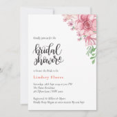 ほこりっぽいフローラエレガントミニマルブライダルシャワー 招待状 (正面)