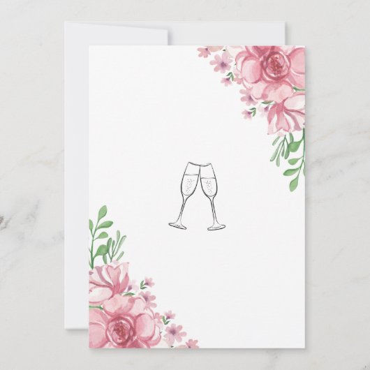 ほこりっぽいフローラエレガントミニマルブライダルシャワー 招待状 (裏面)