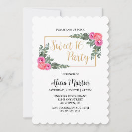 ほこりっぽいフローラピンクローズグリーンリー金ゴールドスイーツ16 招待状