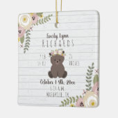 ほこりっぽいフローラベアーキュブベビーガール誕生統計 セラミックオーナメント (左)