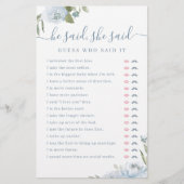 ほこりっぽいフローラ彼は彼女はブライダルシャワーゲームと言った (正面)