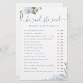 ほこりっぽいフローラ彼は彼女はブライダルシャワーゲームと言った (正面/裏面)