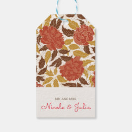 ほこりっぽいブラントオレンジ牡丹の花秋の結婚式 ギフトタグ