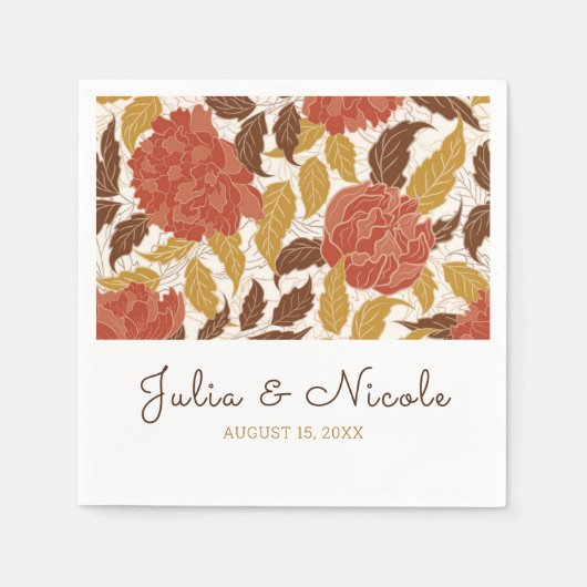 ほこりっぽいブラントオレンジ牡丹の花秋の結婚式 スタンダードカクテルナプキン (正面)