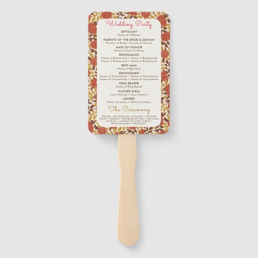 ほこりっぽいブラントオレンジ牡丹の花秋の結婚式 ハンドファン (裏面)