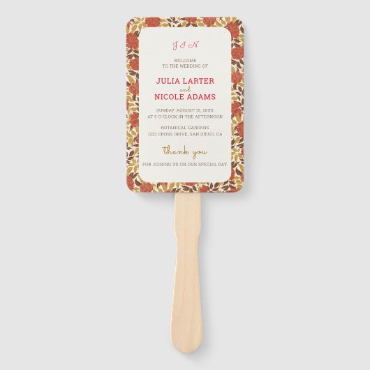 ほこりっぽいブラントオレンジ牡丹の花秋の結婚式 ハンドファン (正面)