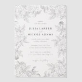 ほこりっぽいブラントオレンジ牡丹の花秋の結婚式 ベラム紙招待状 (正面)