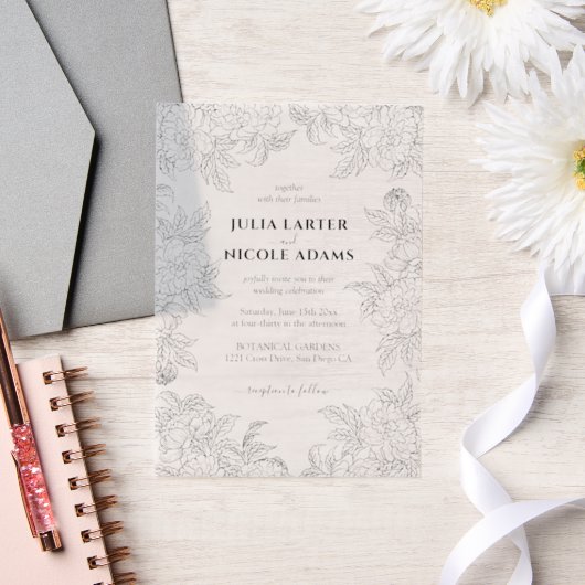 ほこりっぽいブラントオレンジ牡丹の花秋の結婚式 ベラム紙招待状 (ウェディング)