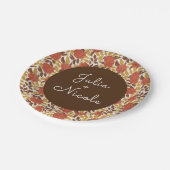 ほこりっぽいブラントオレンジ牡丹の花秋の結婚式 ペーパープレート (アングル)