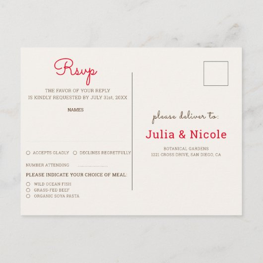 ほこりっぽいブラントオレンジ牡丹の花秋の結婚式 ポストカード (裏面)