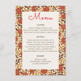 ほこりっぽいブラントオレンジ牡丹の花秋の結婚式 メニュー