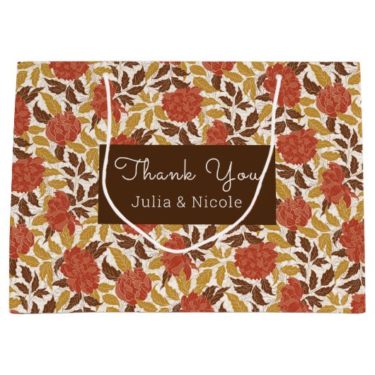 ほこりっぽいブラントオレンジ牡丹の花秋の結婚式 ラージペーパーバッグ (正面)