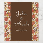 ほこりっぽいブラントオレンジ牡丹の花秋の結婚式 ワインラベル (シングルラベル)