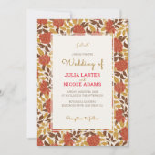 ほこりっぽいブラントオレンジ牡丹の花秋の結婚式 招待状 (正面)