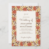 ほこりっぽいブラントオレンジ牡丹の花秋の結婚式 招待状 (正面)
