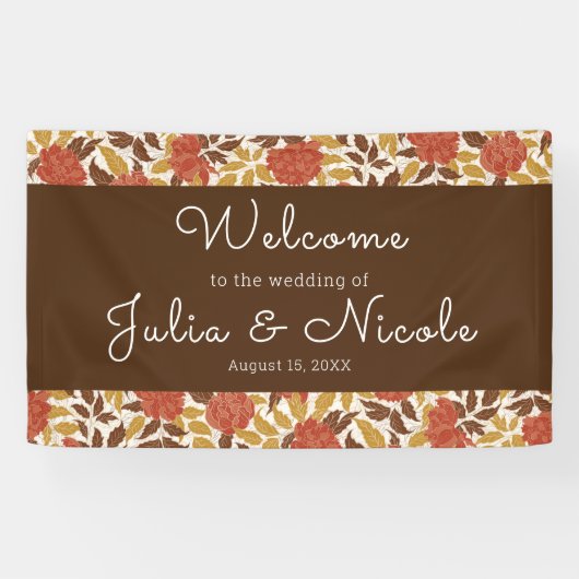 ほこりっぽいブラントオレンジ牡丹の花秋の結婚式 横断幕 (横)