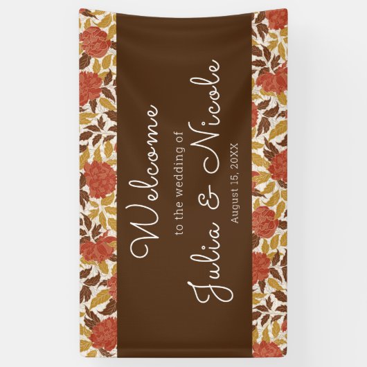 ほこりっぽいブラントオレンジ牡丹の花秋の結婚式 横断幕 (縦)