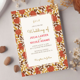 ほこりっぽいブラントオレンジ牡丹の花秋結婚写真 招待状