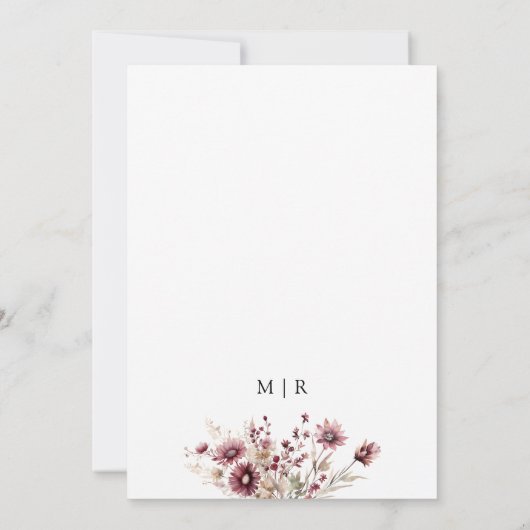 ほこりっぽいブルゴーニュのワイルドフラワーウェディング日付を保存 招待状 (裏面)