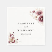 ほこりっぽいブルゴーニュ山花結婚フローラ スタンダードカクテルナプキン (正面)