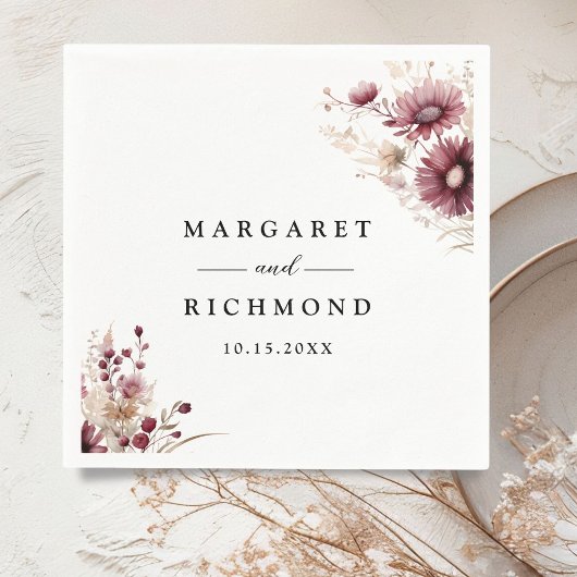 ほこりっぽいブルゴーニュ山花結婚フローラ スタンダードカクテルナプキン