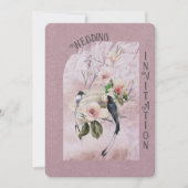 ほこりっぽいブルゴーニュ結婚ーの花と鳥 招待状 (正面)