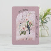 ほこりっぽいブルゴーニュ結婚ーの花と鳥 招待状 (スタンド正面)