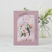 ほこりっぽいブルゴーニュ結婚ーの花と鳥 招待状 (スタンド正面)