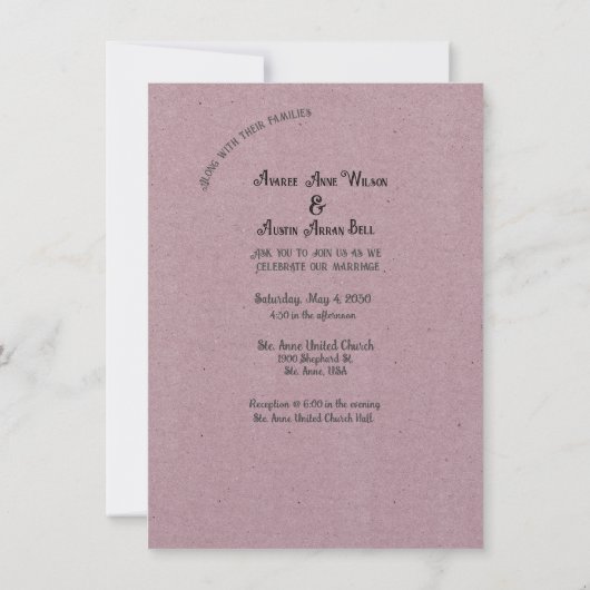 ほこりっぽいブルゴーニュ結婚ーの花と鳥 招待状 (裏面)