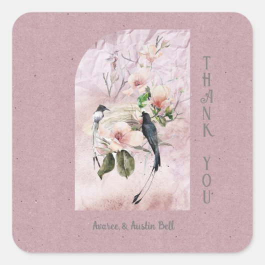ほこりっぽいブルゴーニュ・マグノリア結婚の花々ありがとう スクエアシール (正面)