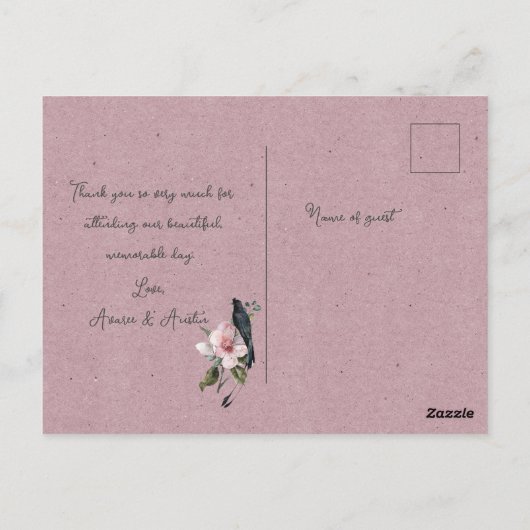 ほこりっぽいブルゴーニュ・マグノリア結婚の花々ありがとう ポストカード (裏面)
