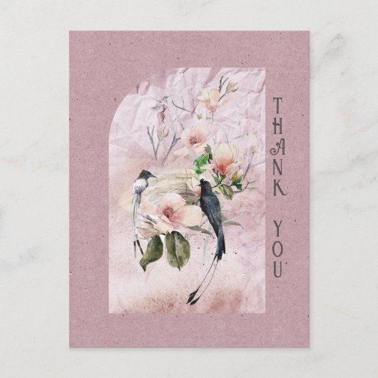 ほこりっぽいブルゴーニュ・マグノリア結婚の花々ありがとう ポストカード (正面)