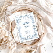 ほこりっぽいブルーお洒落フローラベビースシャワー サンキューカード