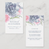 ほこりっぽいブルーとソフトピンクの水色のフローラ エレガント 名刺 (正面/裏面)